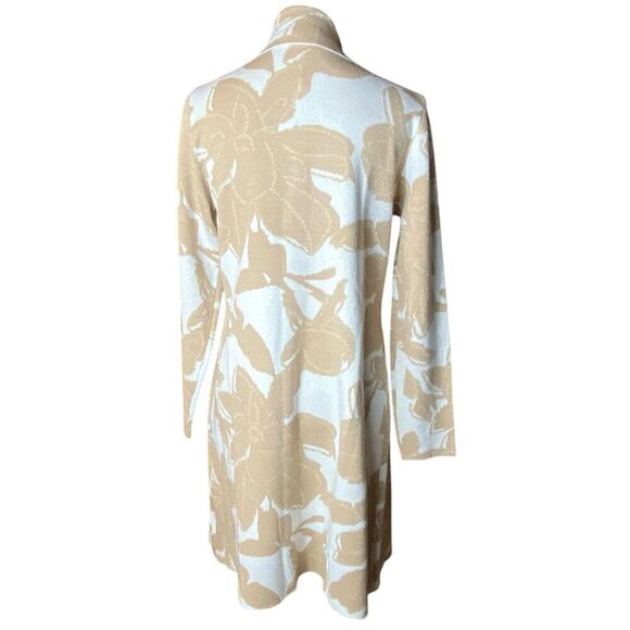 Kathy Ireland Womens Tan White Longline Collared Metallic Coat Size Medium NWT - Picture 2 of 5